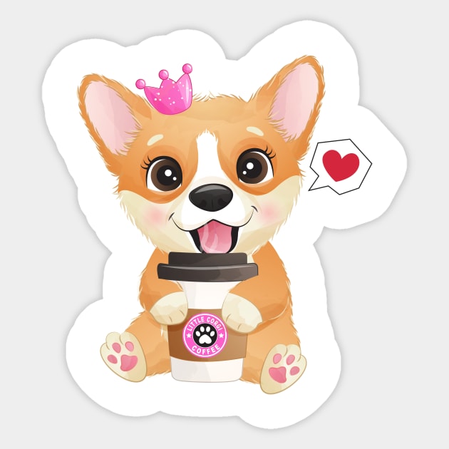 cute little corgi with coffee cup tshirt Sticker by Tshirt lover 1